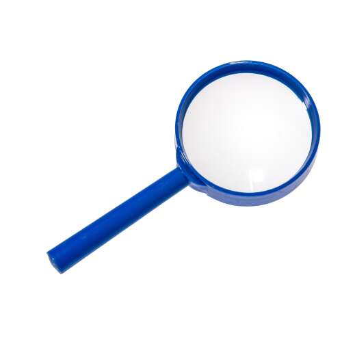 Blue handheld magnifying glass with 3.5x magnification