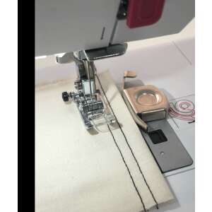 Magnetic seam guide in use on a sewing machine, sewing guide for straight lines, magnetic sewing guide for beginners, magnetic sewing guide for curved lines, magnetic sewing guide for sewing machine - Sewing Machine Accessory