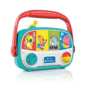 Hračka Clementoni Baby Radio, modré a červené rádio s tlačidlami so zvieratkami, izolované na bielom pozadí - Clementoni