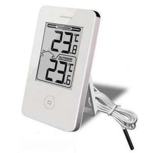 Digital indoor and outdoor thermometer with a white display and a cable for the external sensor - Room Thermometer