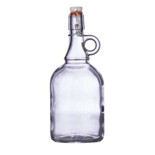 1 liter glass bottle with a metal clasp and a handle, perfect for storing homemade spirits or other liquids