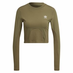 Adidas Rib Top Long Sleeve Crop Top - Women's Khaki - Adidas Women's Sweater
