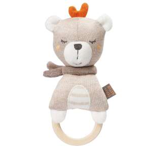 Sleepy Bear rattle toy for babies, Fehn Natur brand, soft plush bear with wooden ring - Rattle