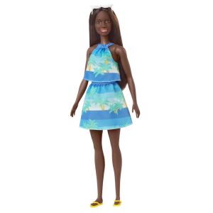 Lalka Barbie Loves the Ocean z brązową skórą w tropikalnej sukience - Mattel Baba