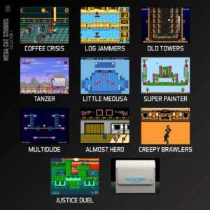 Mega Cat Studios Collection 1 for Evercade, 10 retro games: Coffee Crisis, Log Jammers, Old Towers, Tänzer, Little Medusa, Super Painter, Multidude, Almost Hero, Creepy Brawlers, Justice Duel - Console & PC Game