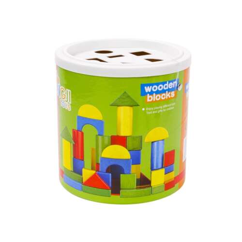 45 darabos fa építőkocka vödörben, formaválogató játék kisgyermekeknek, fejlesztő játék gyerekeknek