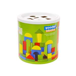 45 de blocuri de construcție din lemn într-o găleată, jucărie de sortare a formelor pentru bebeluși, jucărie educativă pentru copii - Joc de construcție din lemn