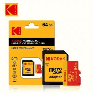 Memóriakártya, microSD Kodak 64GB, 100/80 MB/s, A1 C10 V30 UHS-1 U3 