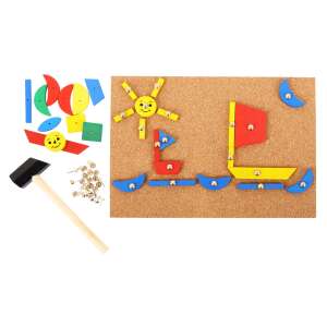 Zestaw drewnianych kształtów Bigjigs Toys, kreatywna i edukacyjna zabawka dla dzieci do nauki kształtów i kolorów, zawiera tablicę korkową, młotek, gwoździe i kolorowe drewniane kształty - Gra na instrumencie muzycznym, Deska kreślarska, tablica do pisania, Zestaw artykułów piśmiennych, Kreatywna zabawa, Deska kreślarska i Filctoll