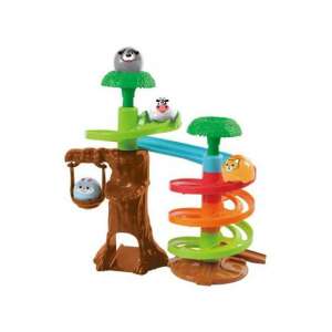 Playgo Dzsungel állatos golyópálya játék, egy fával, spirális csúszdával, hintával és állatos golyókkal - Golyópálya