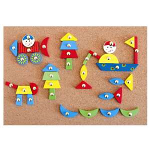 Woodyland Create a Picture from Wood, colorful wooden shapes for kids to create pictures on a cork board - Rocking horse & animal and Developmental Toy for Preschooler
