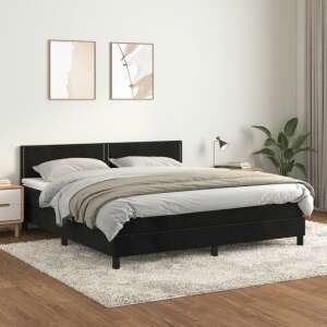 Fekete bársony rugós ágy matraccal 160x200 cm 92986731 
