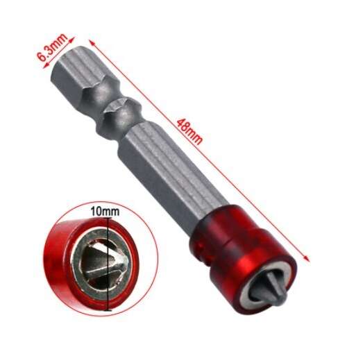 Mágneses csavarhúzó bit, 48 mm hosszú, mélységütközővel, fúráshoz és csavarozáshoz