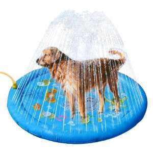 Dog cooling mat with water spray, blue with sea animal print, for hot summer days - Pet Care