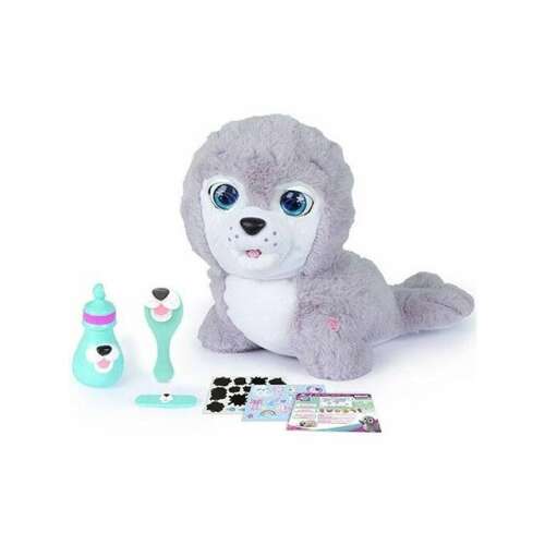 Club Petz Silver interactive plush baby seal toy, gray, with accessories