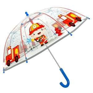Perletti CoolKids Firefighter Clear Umbrella, Blue Handle, Fire Truck and Firefighter Design - Perletti