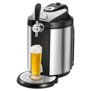 Clatronic BZ 3740 beer dispenser, stainless steel, black and silver, with a glass of beer - Bar tool