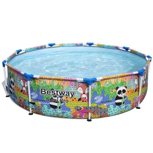 Bestway Steel Pro Max 274x66cm round metal frame pool with panda and animal print design