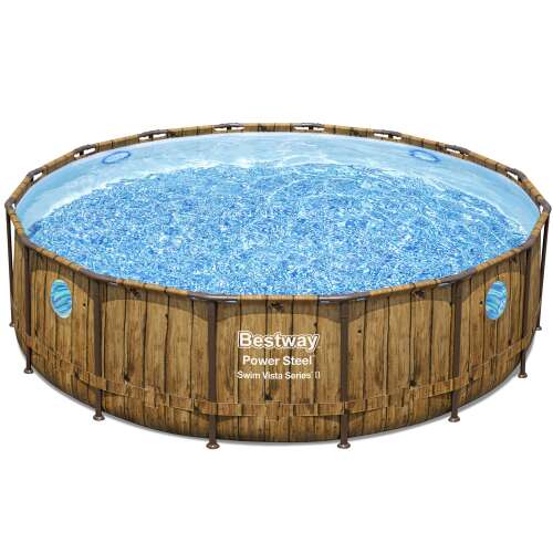 Bestway Power Steel Swim Vista sorozatú földi medence, 488 cm x 122 cm, fahatású dizájn