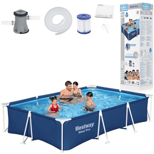 Set piscină familială Bestway Steel Pro cu pompă de filtrare și accesorii