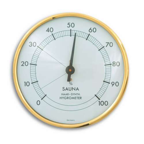 Sauna hygrometer, hair-synthetic, 0-100% humidity, brass frame, German made