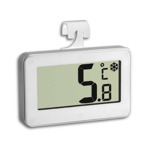 Termometru digital pentru frigider, alb, cu cârlig pentru agățare, afișează temperatura în grade Celsius