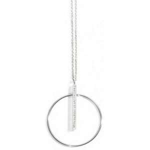 Victoria ezüst színű nyaklánc fehér kövekkel, kör alakú medállal - Női nyaklánc