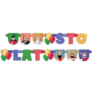 Királyok Royal Sto Lat paper banner, 160 cm long, with images of kings and balloons - Party Decoration