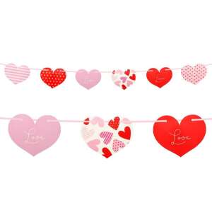Just Love heart garland, 200 cm long, red and pink hearts with different patterns, perfect for Valentine's Day or wedding decorations - Party Decoration