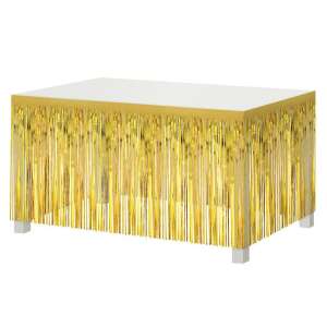 B&C Gold 300cm decoratiune aurie de masă cu franjuri din folie - Accesorii pentru petrecere