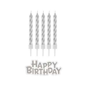 B&amp;C Silver, Ezüst Happy Birthday gyertya szett 16 db-os