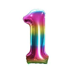 Rainbow number 1 foil balloon, 85 cm, self-sealing - Balloon