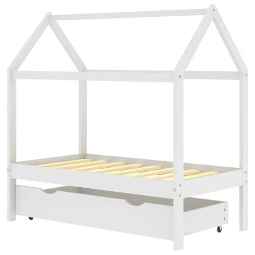 vidaXL fehér tömör fenyőfa gyerekágykeret fiókkal 70 x 140 cm