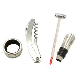 Wine opener set, includes corkscrew, bottle stopper, and wine thermometer - Wine Opener & Corkscrew