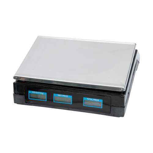 Digital price computing scale, 40kg capacity, with built-in battery, tare function, zero button, and automatic shut-off