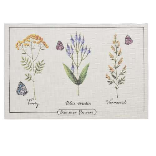 Set de 4 suporturi de farfurii Excellent Houseware cu design floral, cu flori Tansy, Blue Vervain și Wormwood