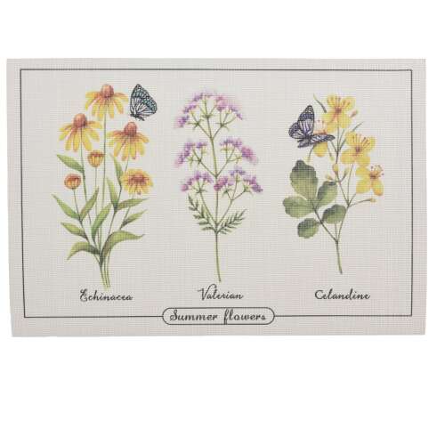 Set of 4 Excellent Houseware placemats with floral design, featuring Echinacea, Valerian, and Celandine flowers