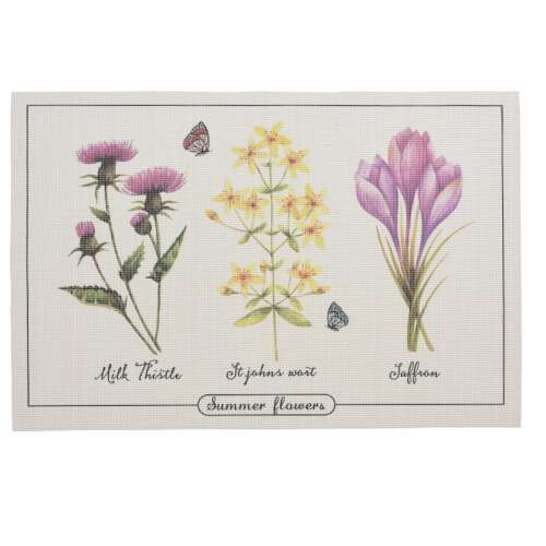 Set of 4 Excellent Houseware placemats, featuring a floral design with milk thistle, St. John's wort, and saffron.