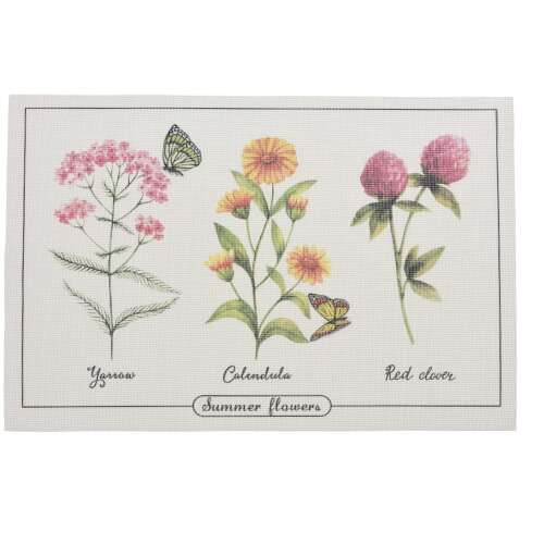 Set de 4 suporturi de farfurii Excellent Houseware, 45x30 cm, design cu flori de vară, inclusiv coada șoricelului, gălbenele și trifoi roșu