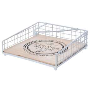 Suport pentru șervețele din metal alb cu bază din lemn, marca Excellent Houseware The Kitchen Market - Suporturi pentru șervețele