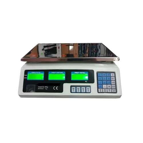 Balanță digitală de calcul a prețurilor Wertcraft, capacitate 40kg, cu afișaj dublu, platformă din oțel inoxidabil, certificat CE