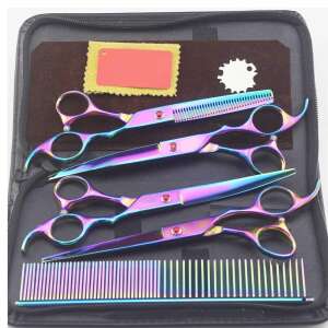 Pet grooming scissors set, 4 professional scissors and 1 comb, rainbow color, for dog and cat grooming - Pet brush, clippers, scissors, claw clippers