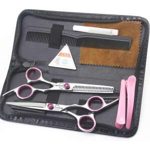 Felliner Professional Dog Grooming Scissors Set, 2 pcs, Comb, Carrying Case, Steel, 15 cm, Pink