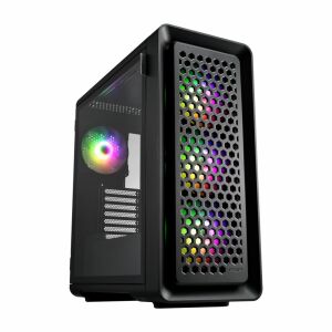 FSP Ultra CUT593P Black PC Ház Szögletes Nézet ARGB Ventilátorral és Hálós Előlappal - Számítógépház