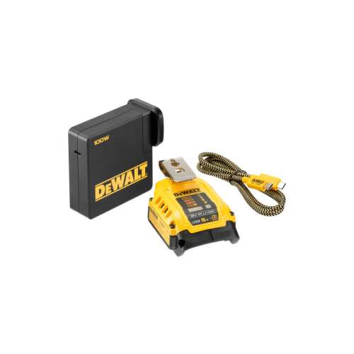 DEWALT XR 18V akkumulátor USB töltő szett DCB094K, tartalmaz 100W töltőt, USB A és USB C kábeleket