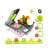 Multifunctional vegetable slicer with 14 attachments, green and black, with a container for slicing and chopping vegetables, ideal for kitchen use