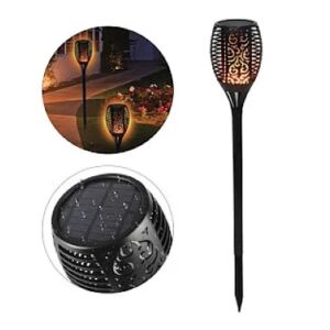 Kolaż lampy ogrodowej solarnej z efektem płomienia: w użyciu i szczegóły panelu słonecznego - Latarnia słoneczna