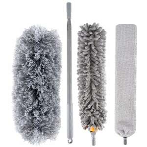 Microfiber duster set with 3 interchangeable heads, telescopic handle, gray - Felmosó