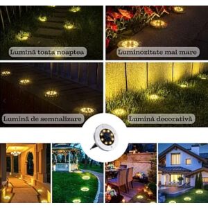 Napelemes Kerti Lámpa - Kolaż okrągłych solarnych lamp ogrodowych w różnych ustawieniach zewnętrznych. - Latarnia słoneczna