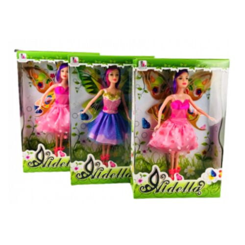 Nidella Tündérbaba csomagolásban, Pillangószárnyakkal, Rózsaszín és Lila Ruhákban